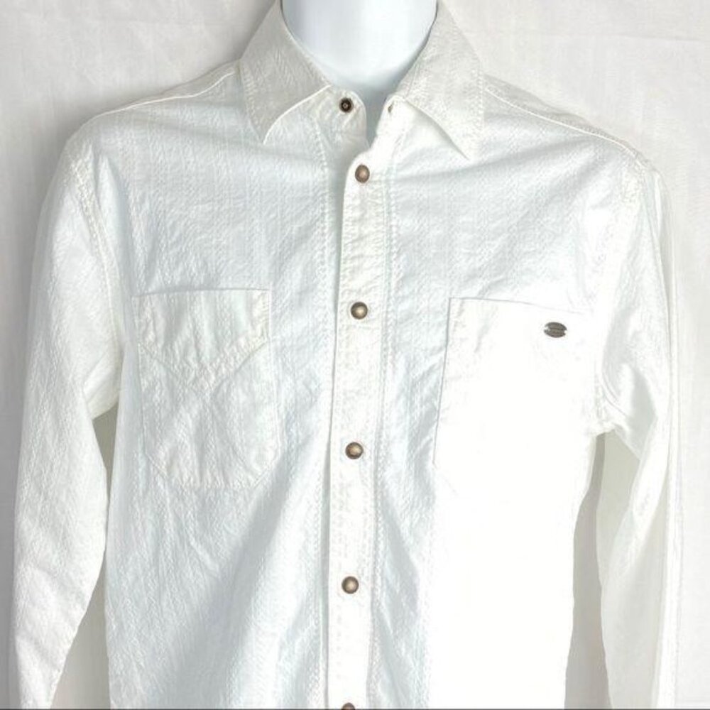 Farmers Market Iceland White Skogar Shirt Textured‎ Diamond Pattern Men's S